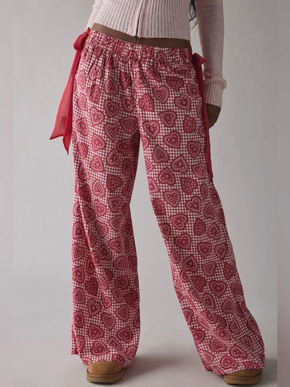 UO Out From Under Eat Your Heart Out Side-Tie Bow Pajama Pants Size XS